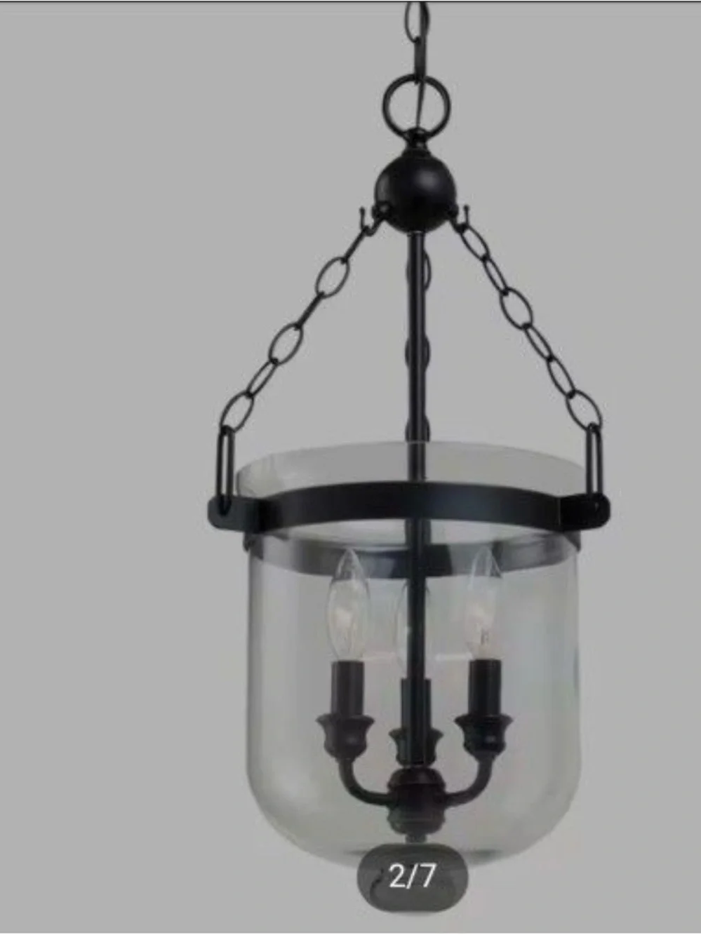 Black Glass Hanging Lantern Chandelier - Classic Three-Light
